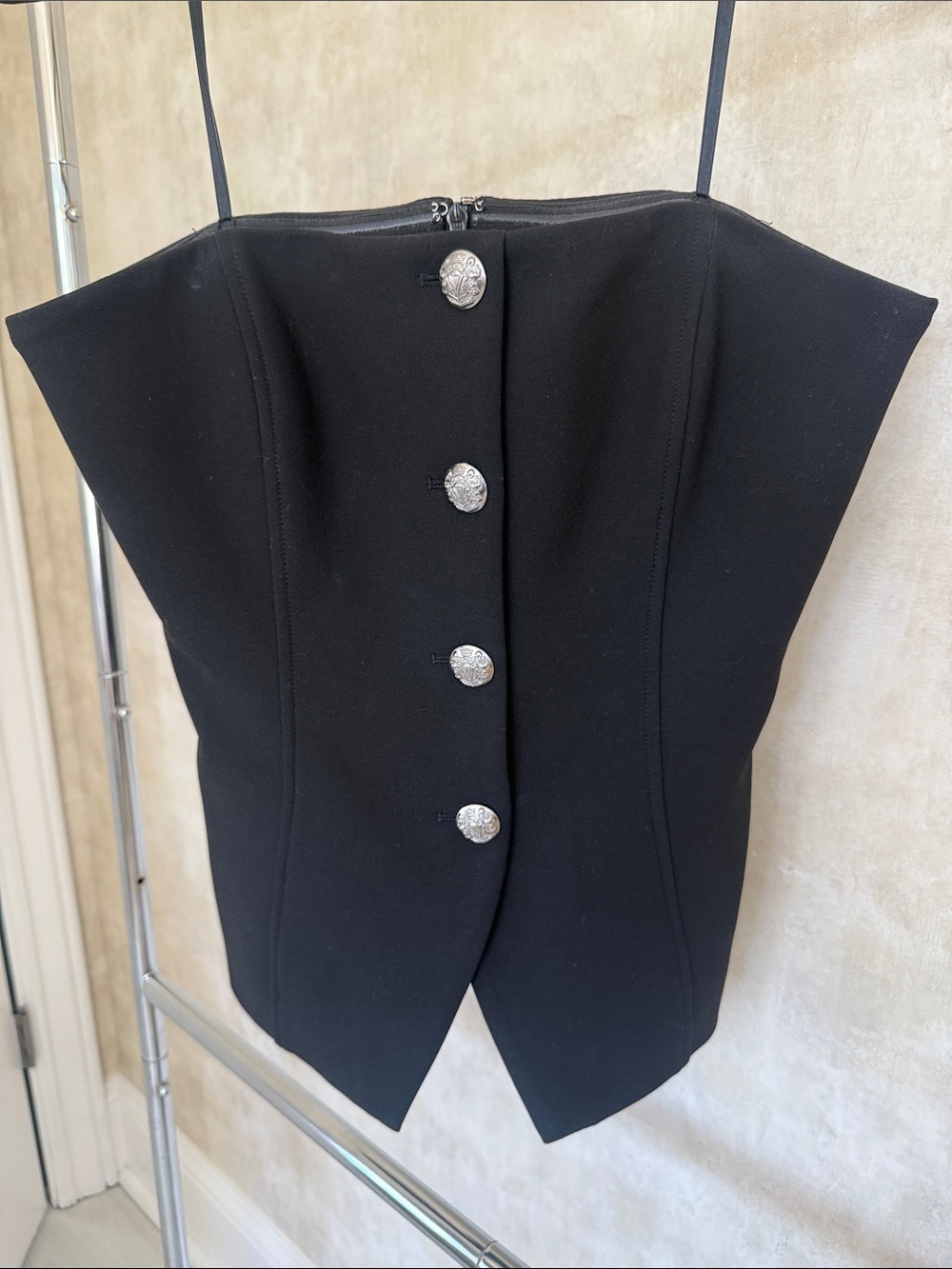 Veronica Beard Black Corset Top with Silver Buttons
